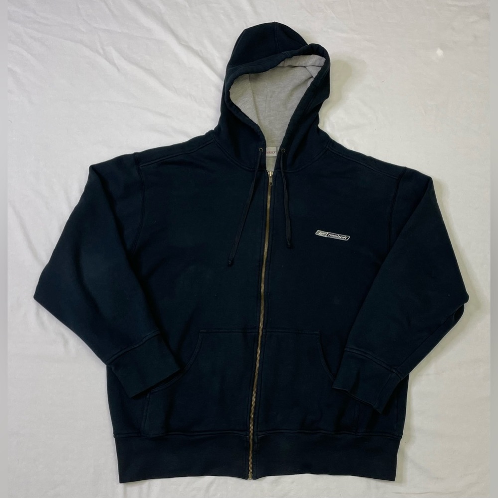 Vintage Reebok Black Embroidered Logo Full Zip Hooded Jacket Adult Size Large